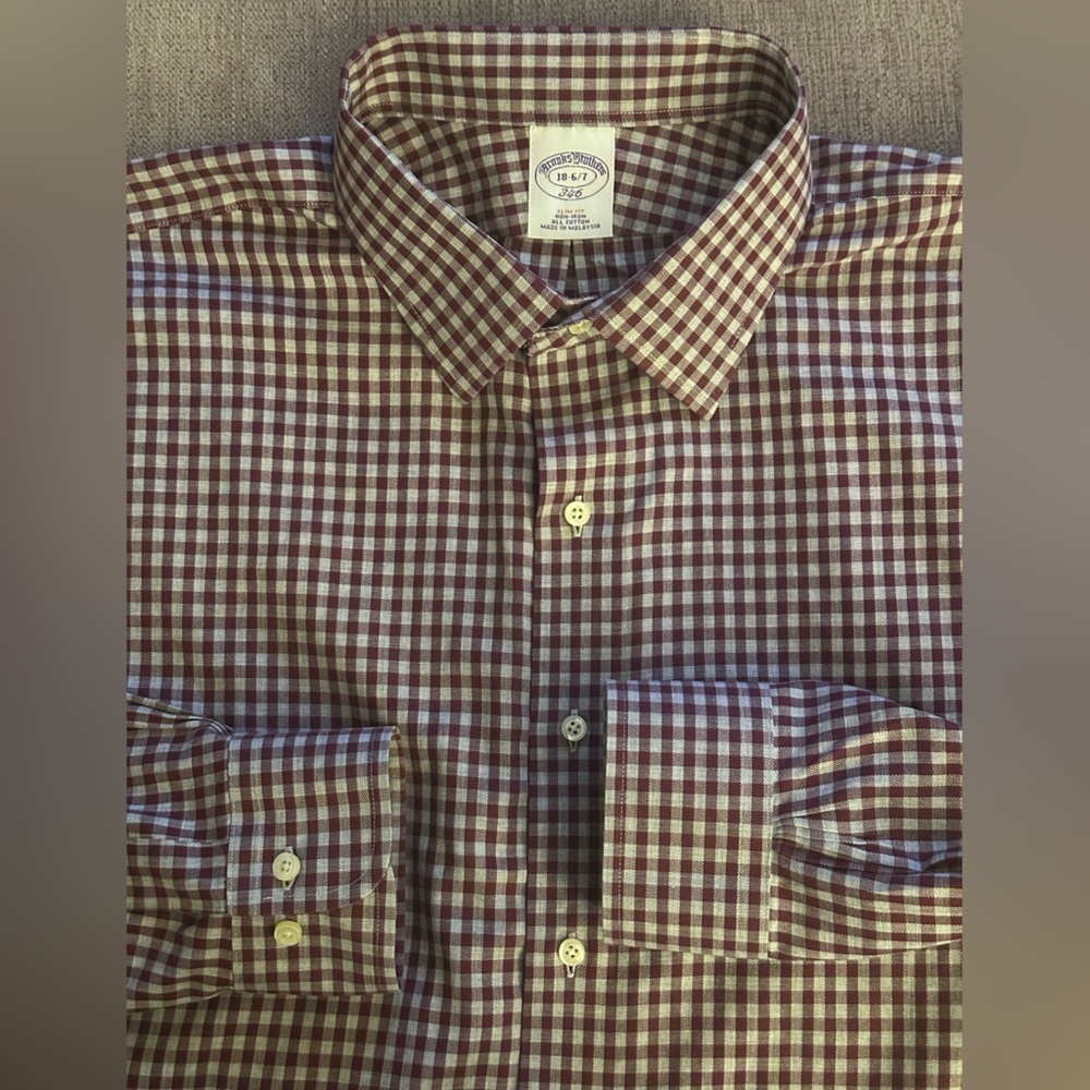 Brooks Brothers 346 Slim Fit Multicolor Burgundy White Men’s Dress Shirt Size 18